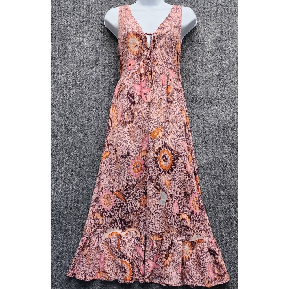Madewell Women‎ Floral Boho Cottagecore Tassel Maxi Dress Cotton Viscose Size 00